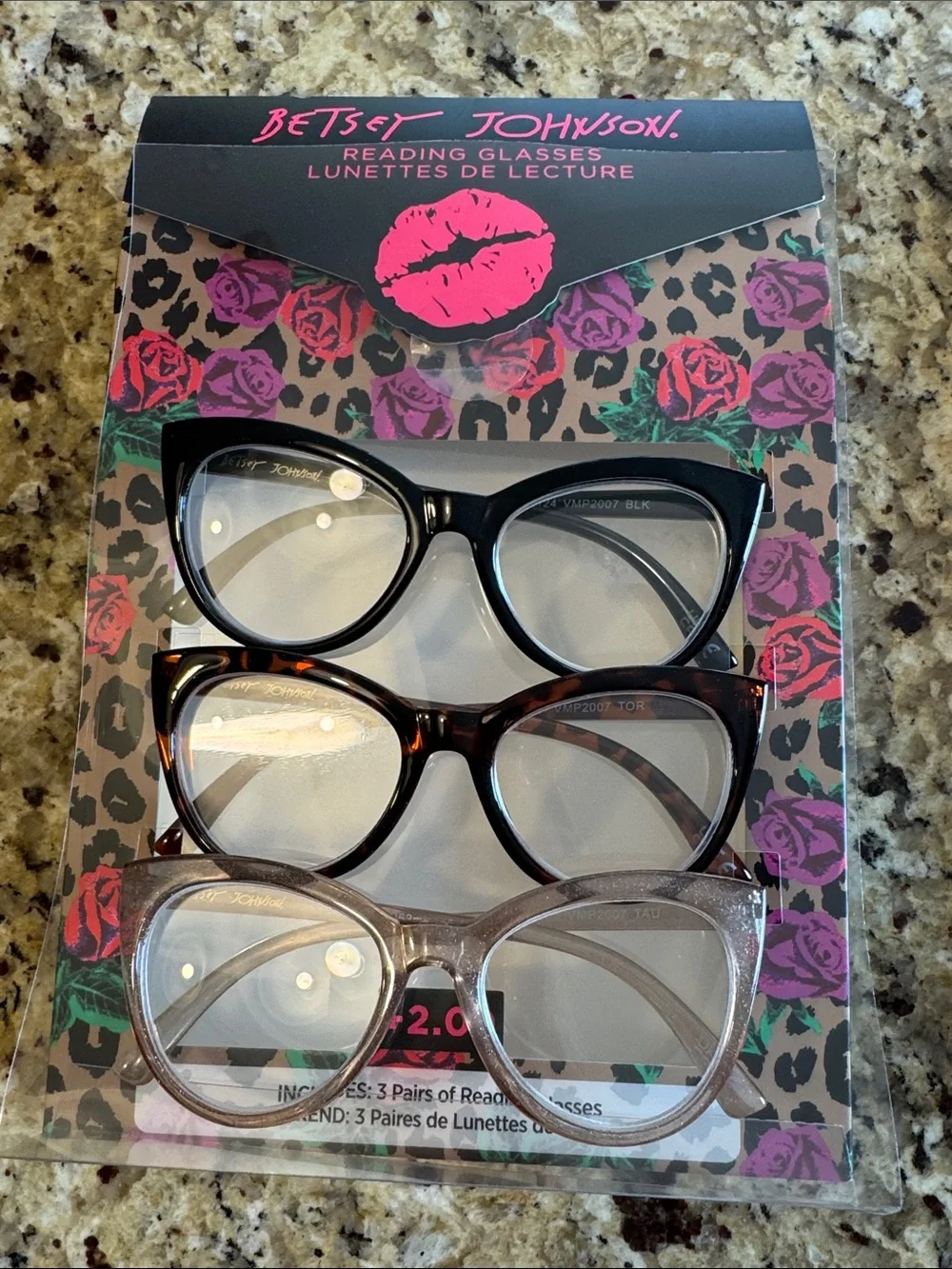 Betsey Johnson Cat Eye Reading Glasses Trio - Black, Tortoise, Taupe NWT